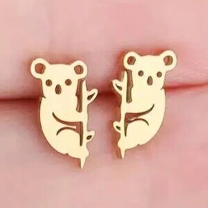 Gold Stainless Steel KOALA BEAR Stud Earrings